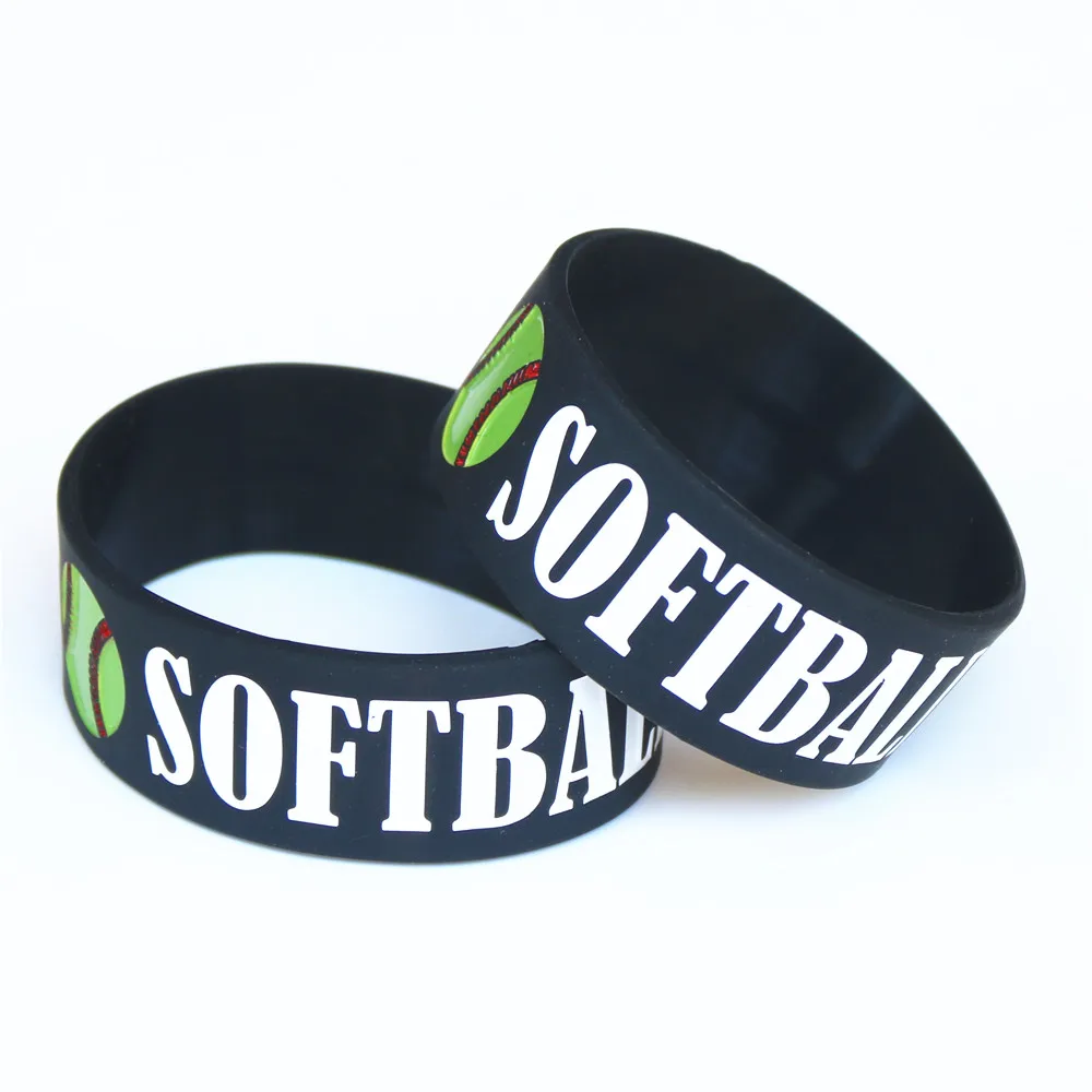 25PCS Softball Silicone Wristbands Wide Black Sport Silicone Rubber Bracelet & Bangles Women Men Jewelry Gift Wholesale SH114