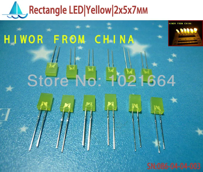 (200pcs/lot)(LED|Rectangle 2x5x7MM) 2*5*7MM Rectangle LED,Yellow,Yellow Emitting Color, Light Emitting Diode