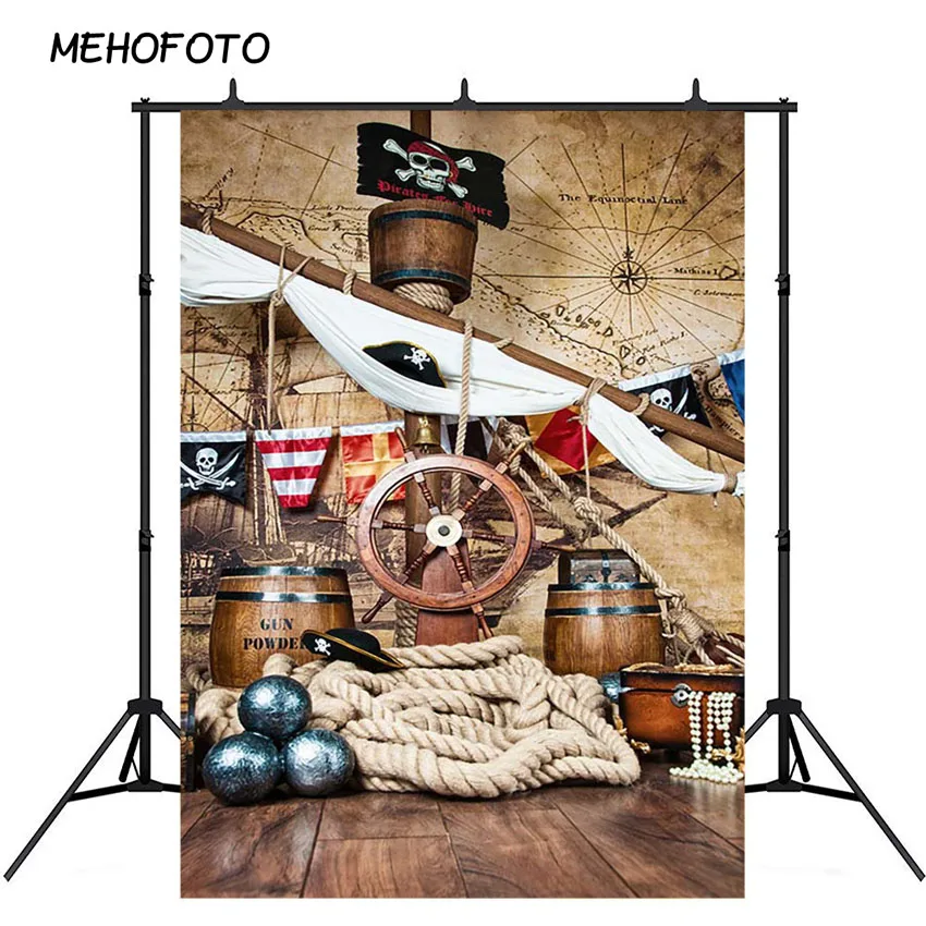 Pirate Photography Backdrop Ship Deck Navigation World Map Birthday Party Baby Child Portrait Photo Background Studio