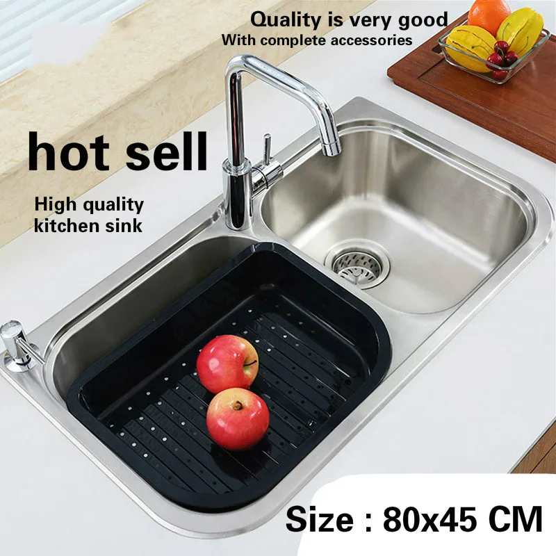 Free shipping Luxury big kitchen double groove sink durable wash the dishes 304 stainless steel high quality hot sell 800x450 MM