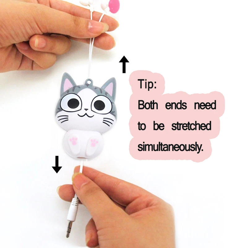 In-ear Earphones Cute Cartoon Cat Panda Cheese Earplugs Retractable Automatic Headset for Iphone Android Kid Girls Gifts