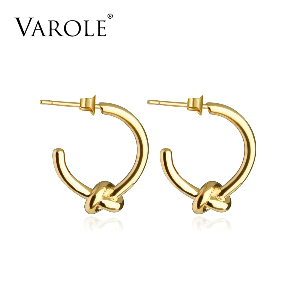 Classic Knot Stud Earrings - Round Gold Tone for Women