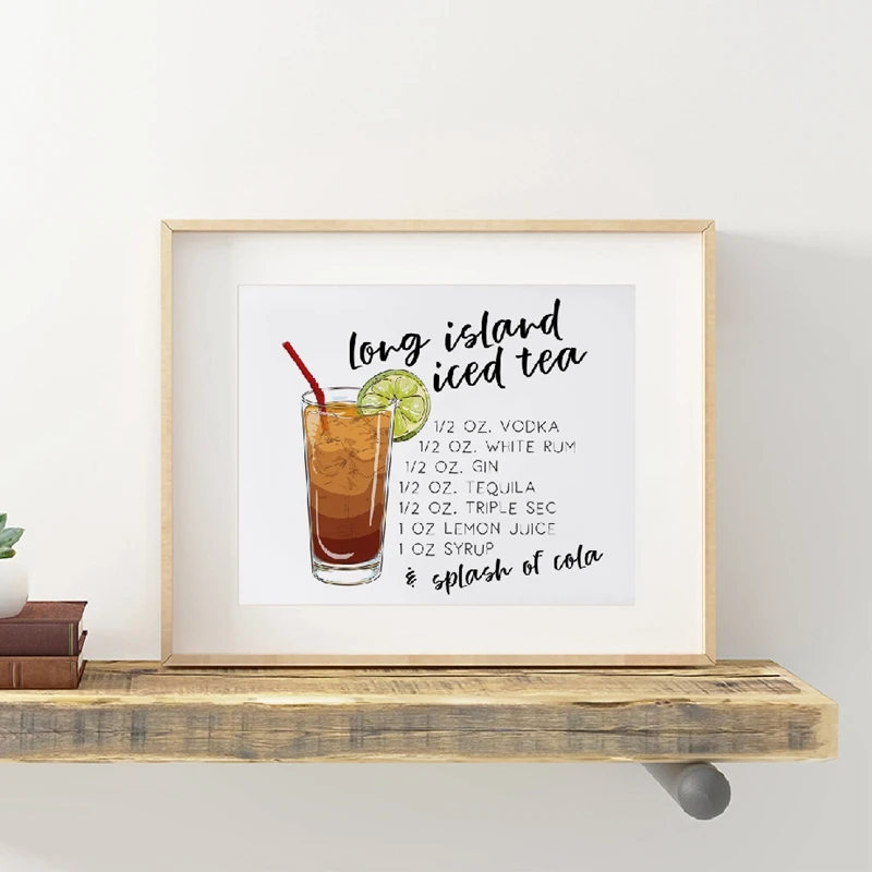 Long island iced Tea Canvas Art Print and Poster , Cocktail Drink Recipe Art Painting ice tea Picture Bar Wall Art Decor