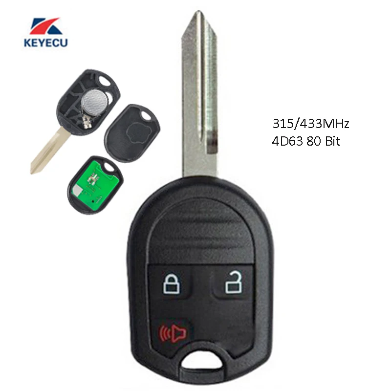 

KEYECU Replacement Remote Key Head 315 / 433MHz 4D63 80 Bit 3 Button for Ford Lincon Mazda Mercury 2012-2017