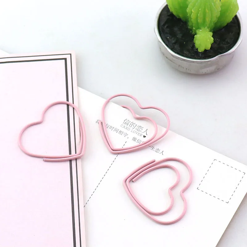 TUTU new cute pink love heart design office school paper clips stationery,candy student bookmark,20pcs/box free shipping H0189