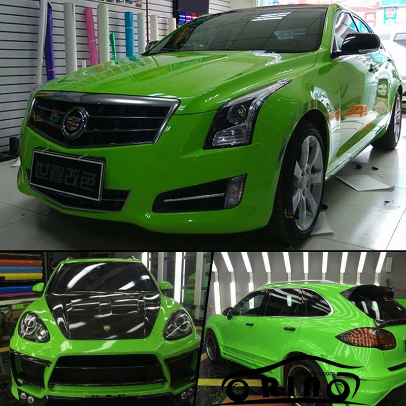 

High Glossy Green Vinyl Film ORINO Wraps Apple Green Gloss Wrap Film With Bubble Free 3 Layers Car Body Wrapping Foil