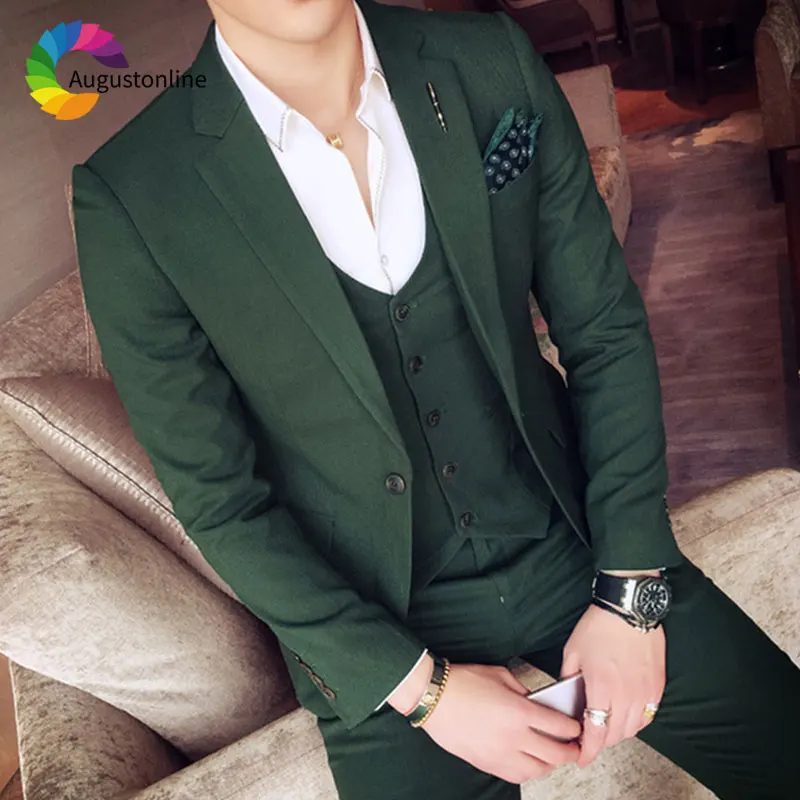

Elegent Men Suits Green Wedding Suits for Men Slim Fit Groom Tuxedos Man Blazer Jacket Pants Vest 3 Piece Costume Homme Mariage