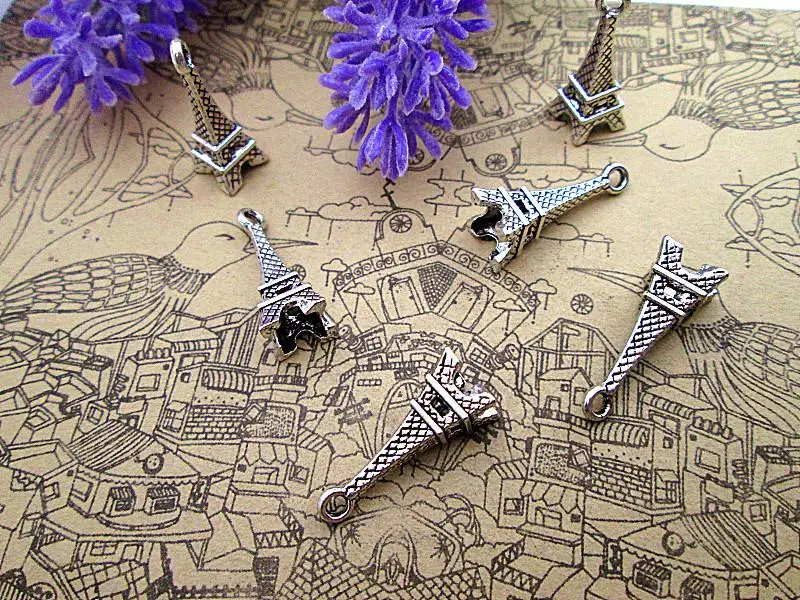 25pcs--Eiffel Tower charms Antique  silver tone Eiffel Tower Charm Pendant 23x8mm