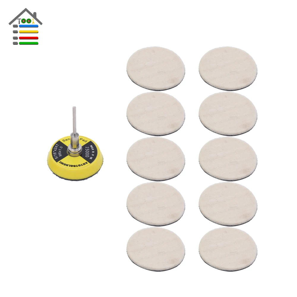 11 stücke 2 "50mm Wollfilz Polieren Pad mit 3mm Dorn Schleifen Polieren Rad Für Dremel 3000 holzbearbeitung Werkzeuge Zubehör