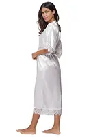Summer Lace Patchwork Satin Kimono Robe Sexy Sleepwear Lingerie Chemises Women Silk Long Nightgown Wedding bridesmaid Robes - Image 2