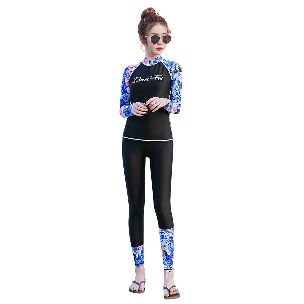 

New Women Rash Guards Swimsuit Female Long Sleeve Swimwear Diving Suit Longt Pant maillot de bia Bodysuit Surf Rash Guard