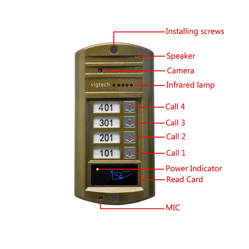 Vigtech 7 color monitors cor vídeo porta telefone 4 monitores com 1 intercomunicador campainha pode controlar 4 casas para multi apartamento câmera