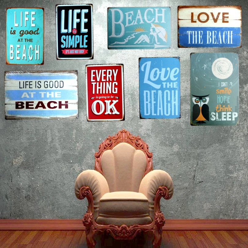 YZFQ Love The Beach Metal Tin Sign Summer Beach Holiday Retro Metal Plaque  Wall Bar Man Cave Home Art Decor 30X20CM A-5631