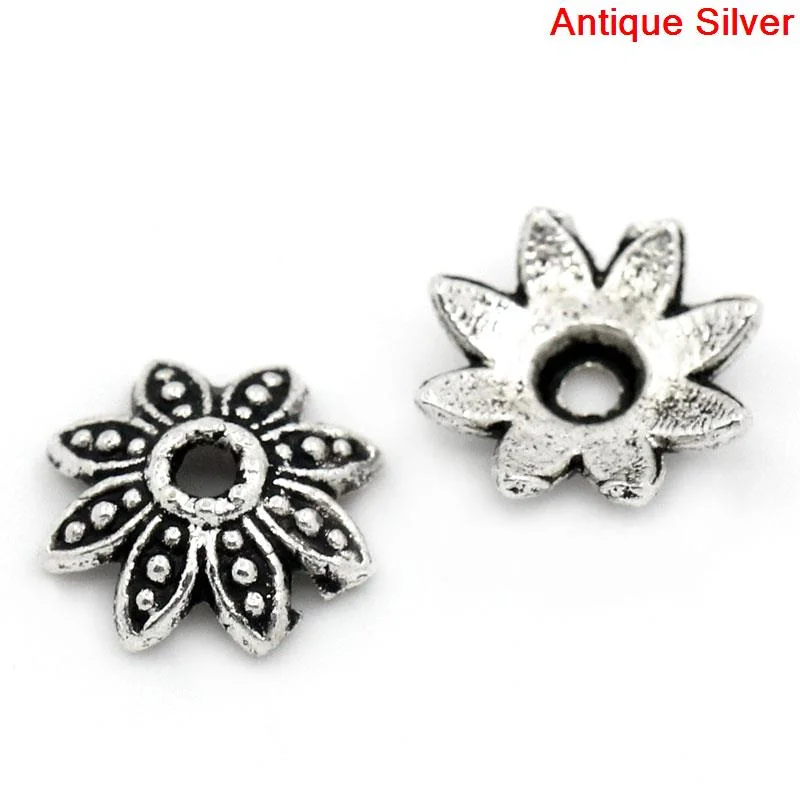 DoreenBeads Bead Caps Flower Silver Color(Fits 10mm-12mm Beads) 8x8mm, Hole:approx 1.3mm, 200PCs (B25874), yiwu