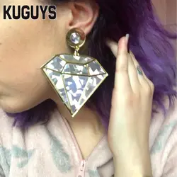 KUGUYS Acrylic Laser Triangle Drop Earrings Gold Silver Color Fashion HipHop Rock Punk Geometric Girls Jewelry