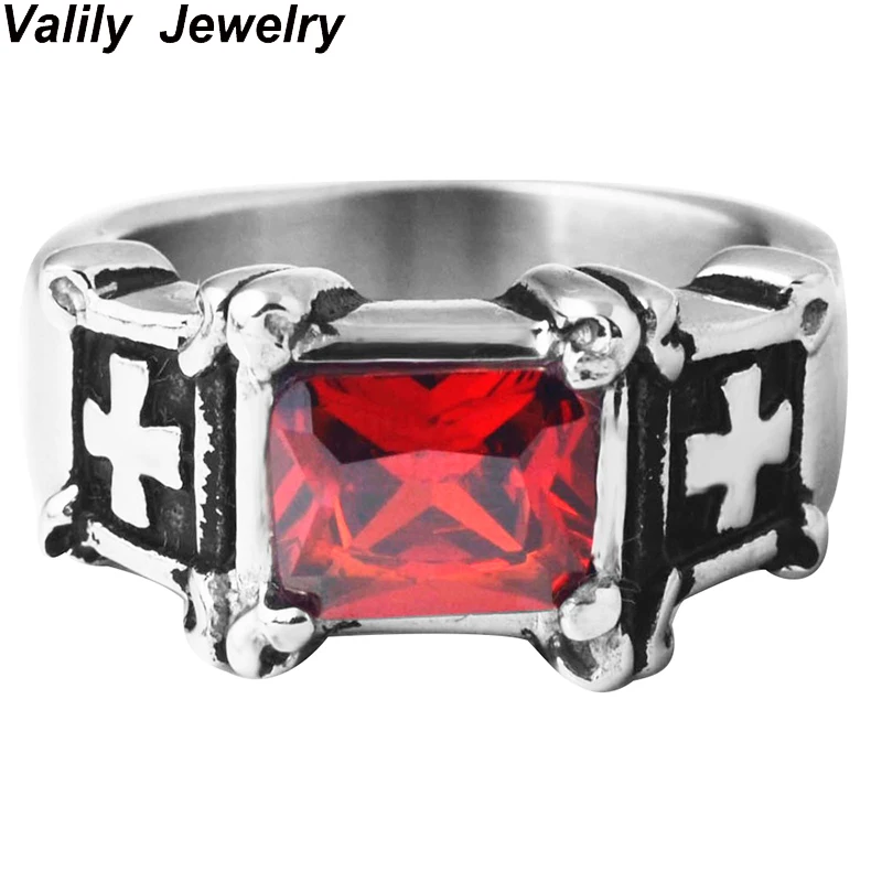 

EdgLifU Hot sell Ring Men Rings for Women cakes old motorcycle red black stainless steel cross cubic zirconium oxygen