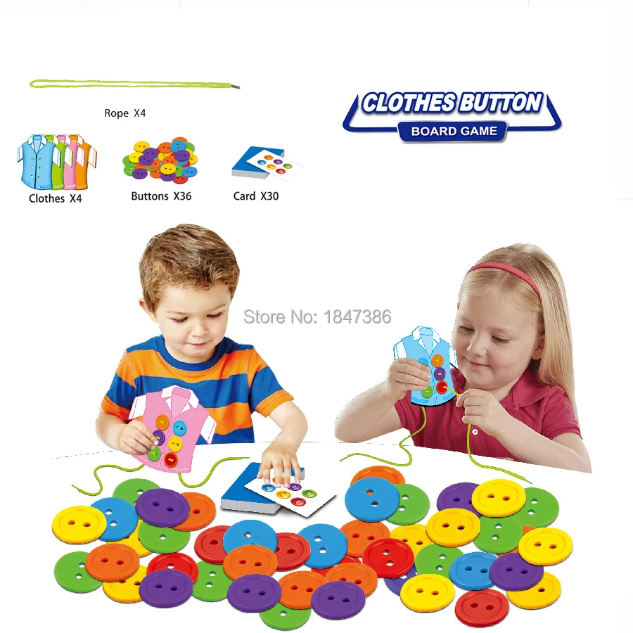 Vêtements boutons, corde et boutons jeu de société 2 porter corde enfilage de base compétences de la vie début penché jouets éducatifs pour les enfants