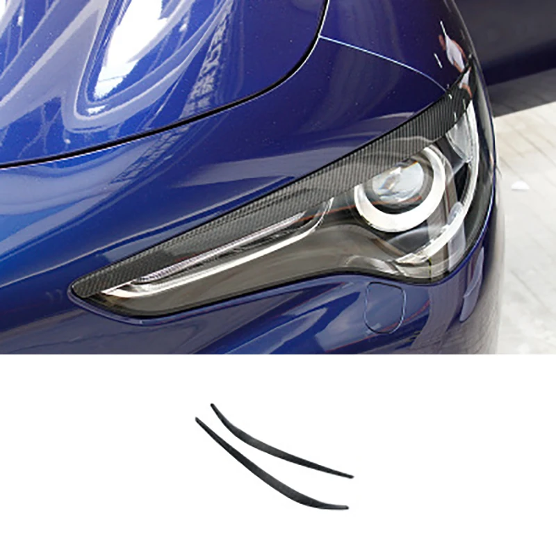 QHCP Real Carbon Fiber + ABS Car Eyebrow EyeLids 1Pair Front Headlights Eyebrows Sticker Decoration Fit For Alfa Romeo Stelvio