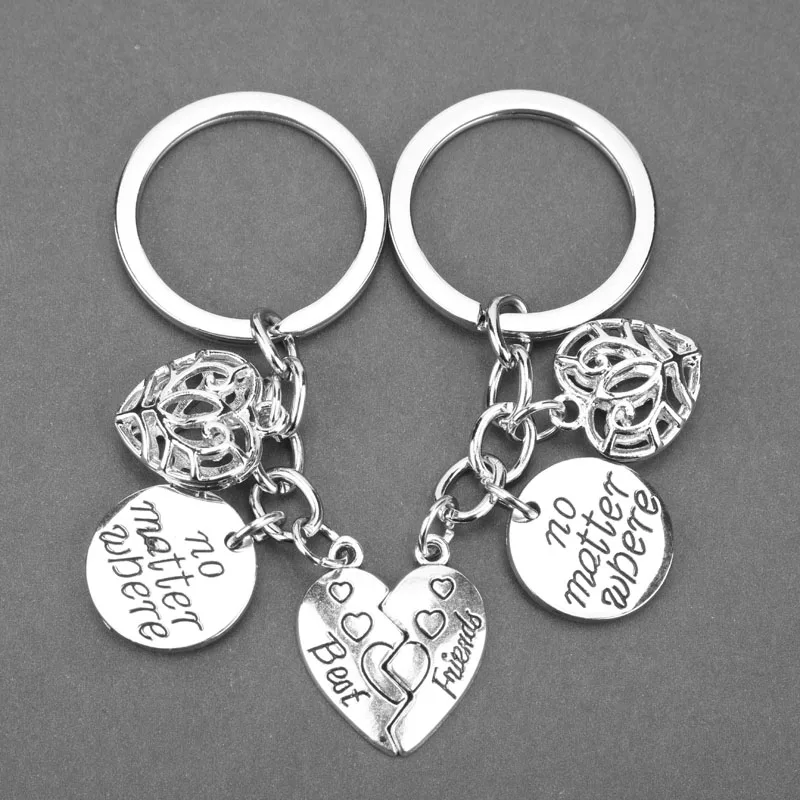 1pair Pendants Key Chain No Matter Where Best Friends High Quality Friendship Keychains Creative Charm Heart Key Ring Pendant