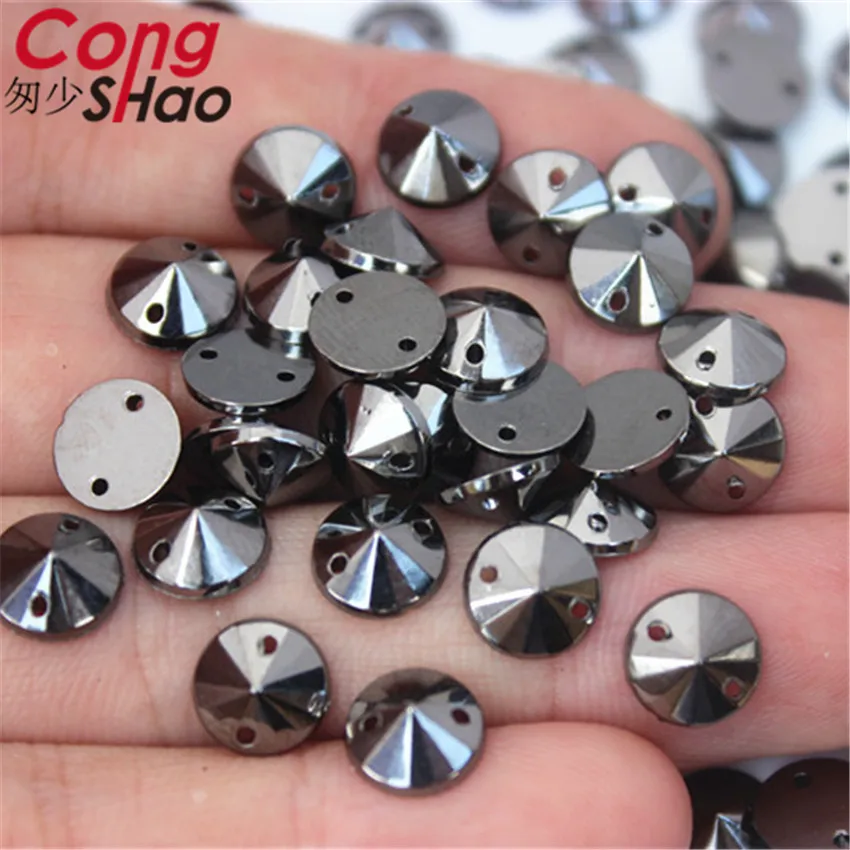 Cong Shao 100Pcs 8mm silvery stones and crystals Acrylic Round rhinestone trim flatback sewing 2 Hole DIY Wedding Dress ZZ733