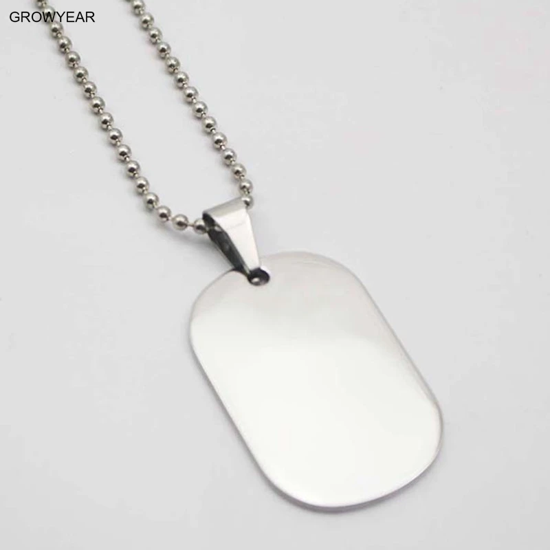 Blank Army Dog Tags Necklace Stainless Steel Boys Mens Silver Color Chain Pendant Necklaces