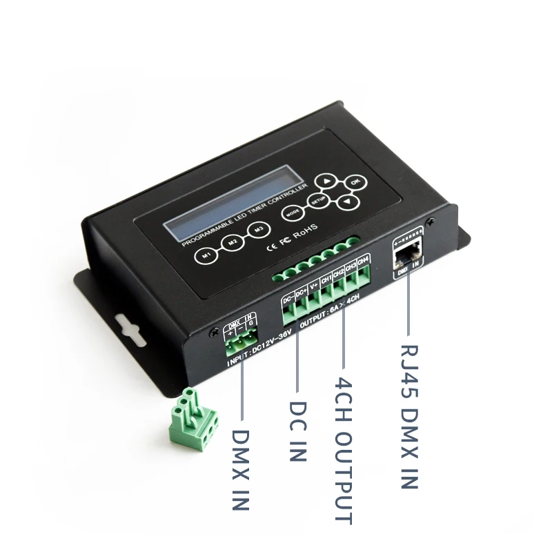 322-6A time programmable LED controller, DC12-36V 4CH 24A LED timer controller, built in storm, lightning, sunrise, sunset speci