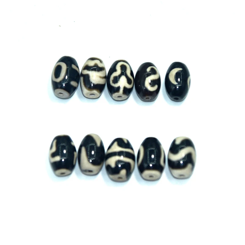 10pcs/lot Agate beads Black/white DZI 8*12mm tiger tooth lotus Money Big men hook men&women jewelry DIY Free Shipping