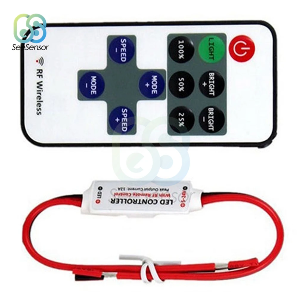 12V RF Wireless Remote Control Switch Controller LED Dimmer Mini In-line LED Light Controller