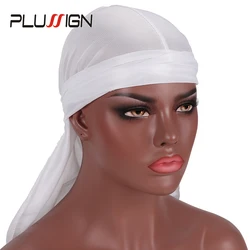 Black White Durag Cap Comfortable Du-Rag Ultra Stretch Bandanna Unisex Durags Mesh Cap With Long Strip Breathable Durag Scarf