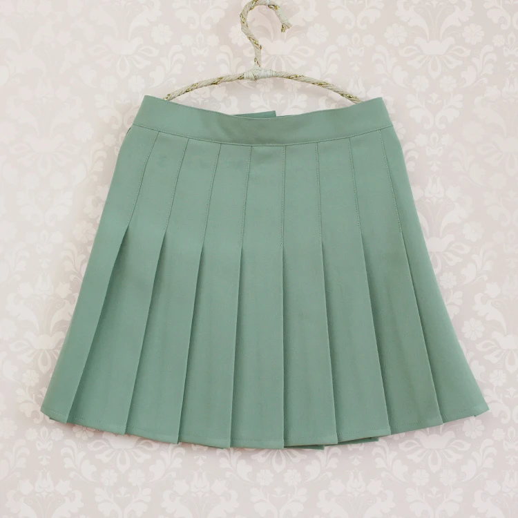 Pine green solid color High waist pleated skirt Calm down feeling pure cute Mori girl A-line