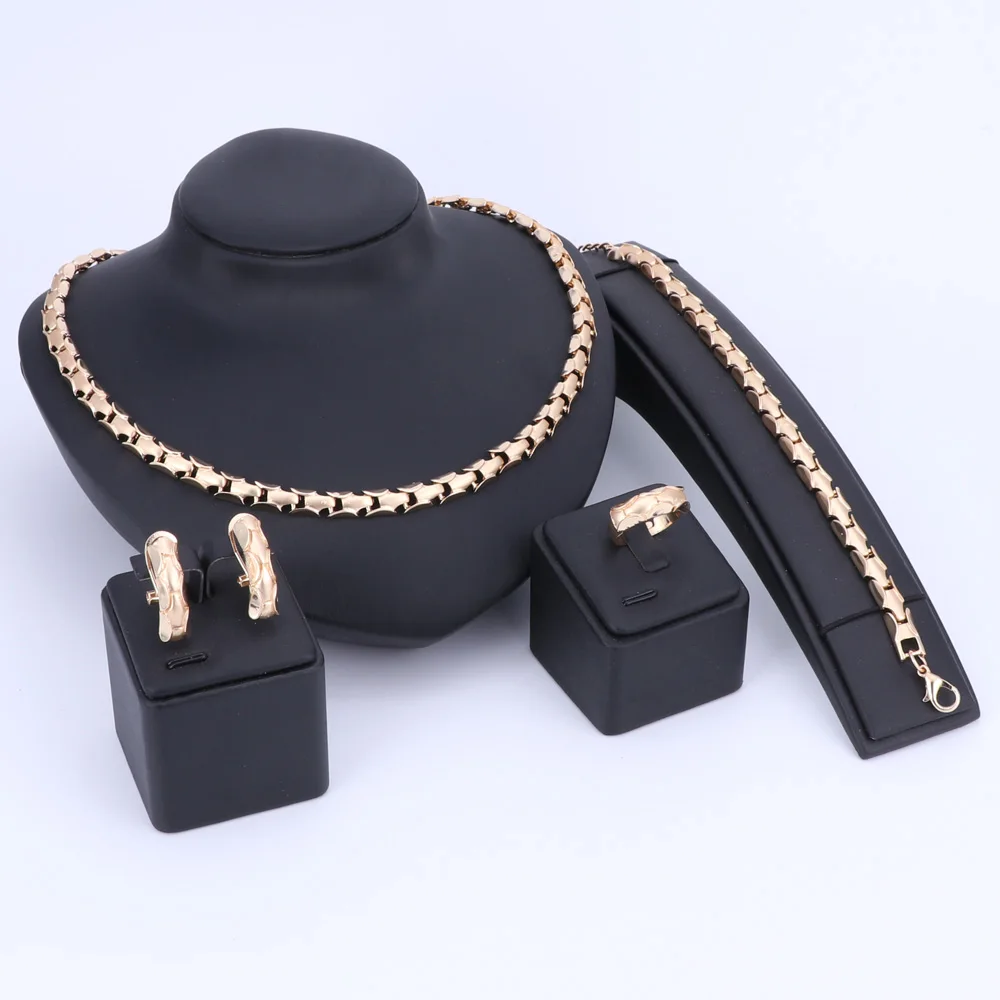 OUHE African Beads Jewelry sets Bib Decoration Bridal Engagement Gift Clothing Accessories 4Pcs