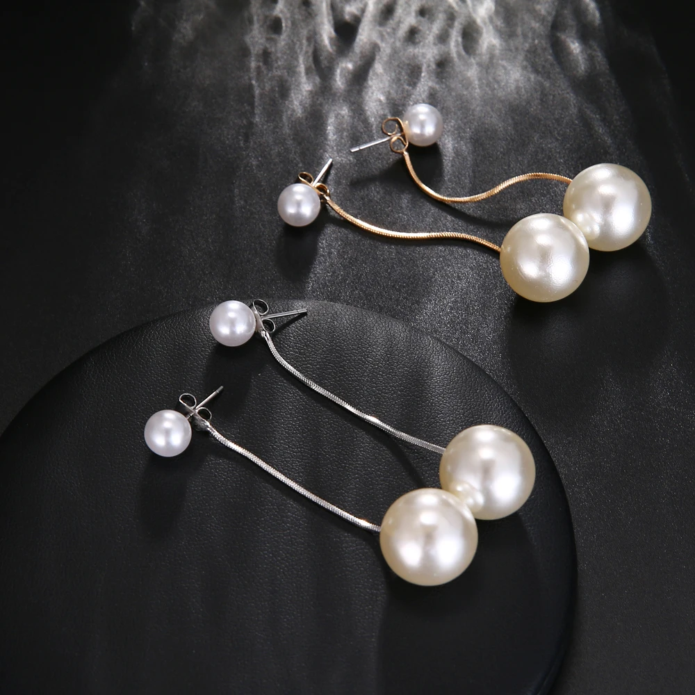 Korean Simulated Pearl Long Tassel Bar Drop Earrings For Women OL Style Sweet Dangle Brincos Party Jewelry Gift Wholesale