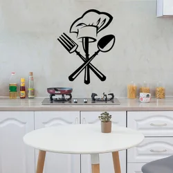 Kreative Besteck Messer Gabel Chef Hut Wand Aufkleber Für Küche Restaurant Dekoration Wandbild Aufkleber Tapete Wohnkultur Aufkleber