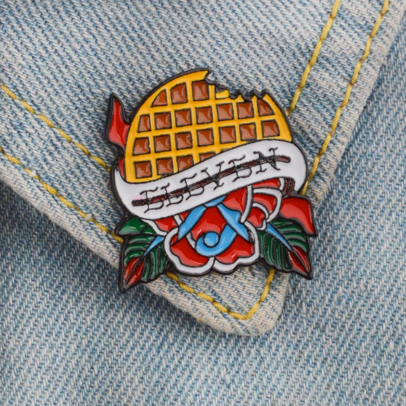 Waffle Flower Brooch ELEVEN Alien Waffle Cake Flower Fun Enamel Pin Denim Backpack Cartoon Badge Men and Women Kid Romantic Gift