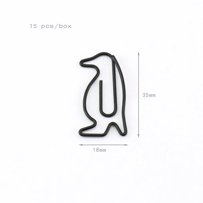 15pcs/box Black Penguin Shape Paper Clips Paper Notes Clips DIY Bookmark Binder Clips Notes Letter