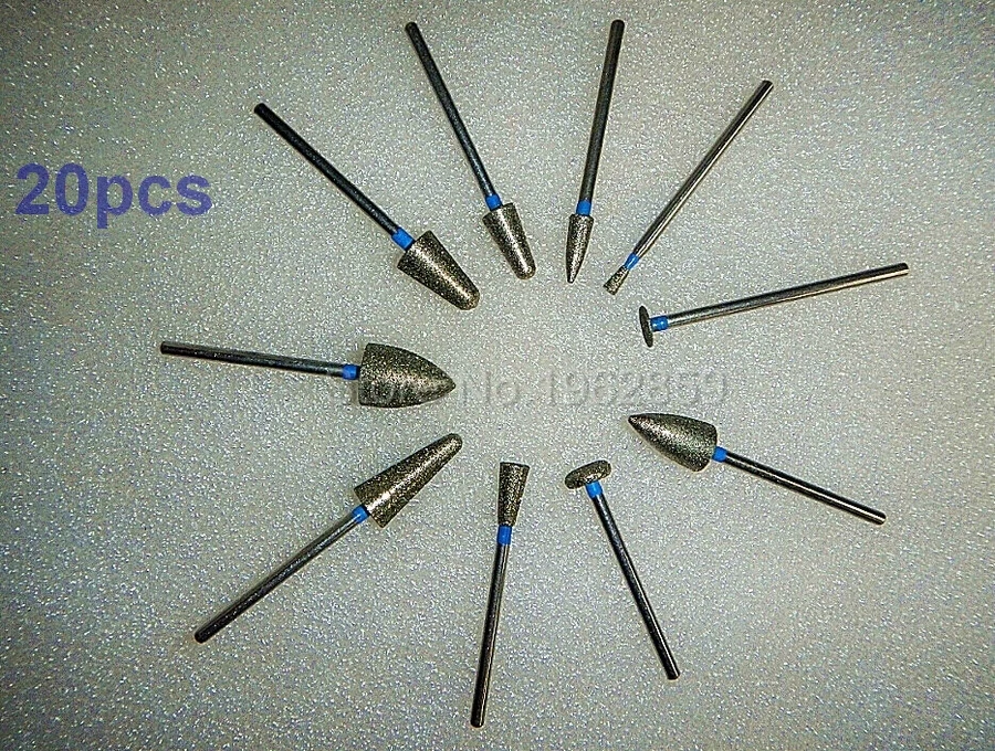 

20pcs Dental Lab Assorted Diamond Burs Millers Tooth Drill Jewelers 2.35mm Low Speed Polishing BursTeeth Whitening