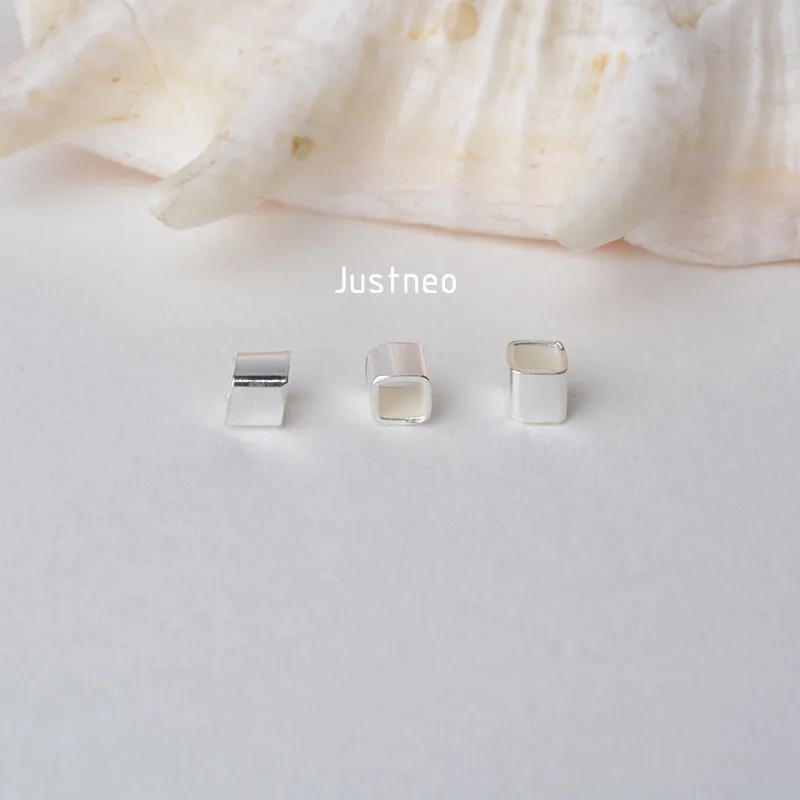 solid 925 sterling silver Square tube, spacer loose bead with 1.8mm hole jewelry diy components accessories