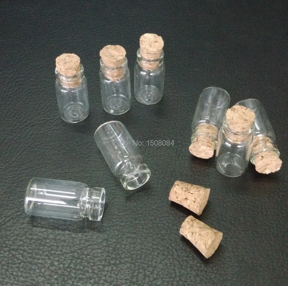 100 pcs Lot of  small glass vials with cork tops 1 ml tiny bottles Little empty jars