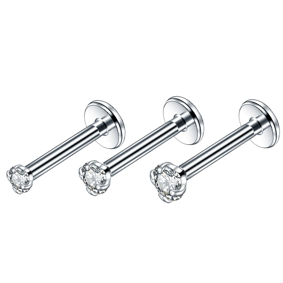 1PC Steel Prong Gem Lip Monore Rings Internally Thread Labret Stud Rings Crystal Ear Cartilage Tragus Helix Piercing Jewelry 16G image 6