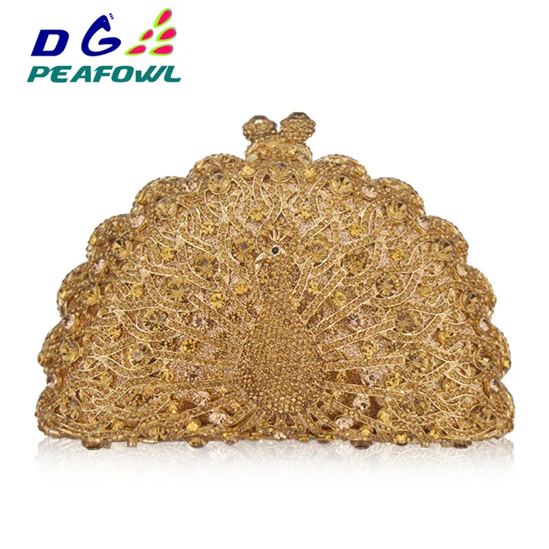 Gold Luxury Peacock Crystal Evening Bags Animal Clutch Designer Women Clutches Bridal Wedding Handbags Purses Party Bag