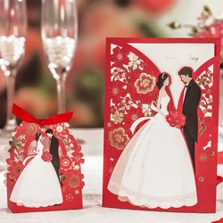 Wedding Decoration Red Laser Cut Wedding Invitations 50pcs Luxurious Elegant Bride Groom Invitation Cards for Wedding 2019