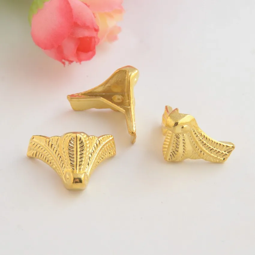 Free shipping 10Pcs Golden Jewelry Gift Box Wood Case Decorative Feet Leg Corner Protector 19x24mm J3084