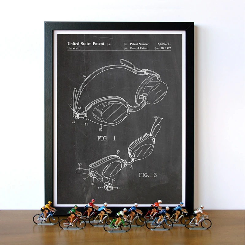 Triathlon Art Patent Group Posters and Prints , Triathlon Cycling Gifts Drawing Canvas Painting Pictures for Home Wall Art Decor