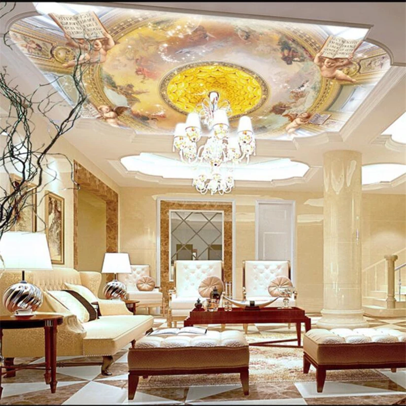 wellyu Custom Wallpaper 3D Stereo Mural European Angel Oil Painting Gorgeous Ceiling Zenith papel de parede wall paper 3d обои