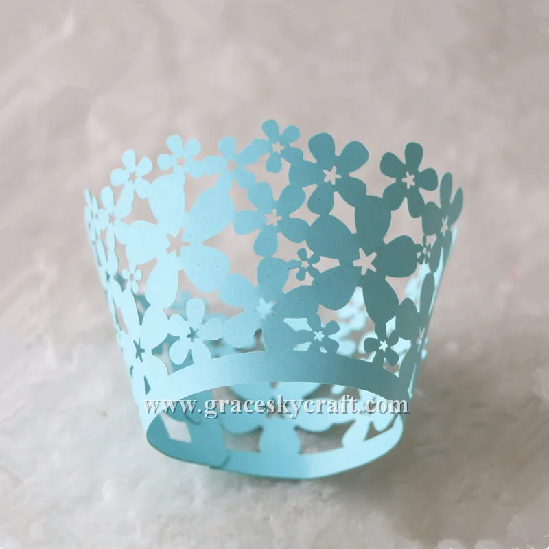 50pcs free shipping Blue 24colors Laser Cut wedding Cupcake Wrappers little flowers Baking Cake holders Party Cupcakes accessory