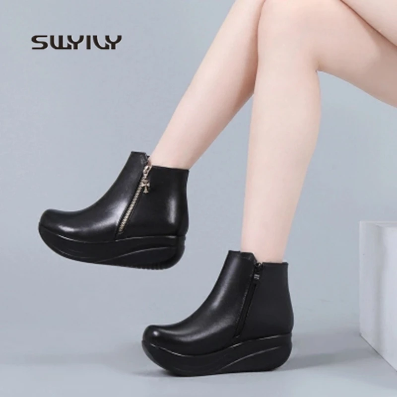 SWYIVY Women Toning Shoes Winter Warm Large Size43 Sneakers Women 2018 New Plus Velvet Height Increasing Women Swing Shoes