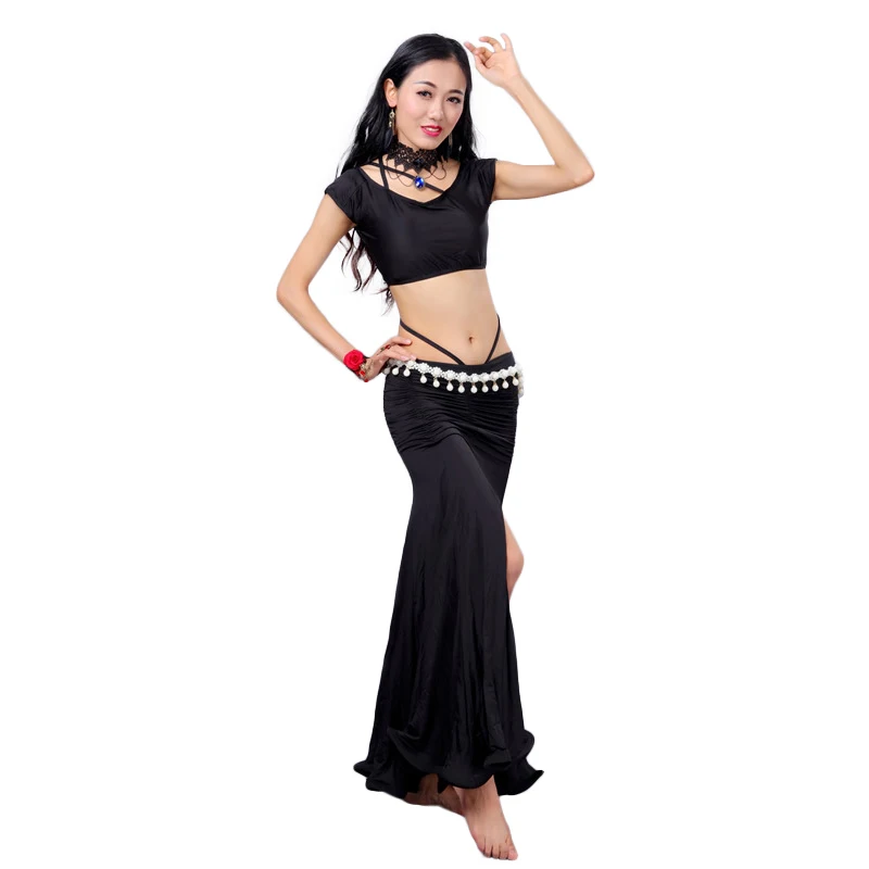 Vêtements d'entraînement de danse du ventre pour femmes, Costume de Performance de danse orientale du ventre, ensemble 3 pièces, Top + jupe + short