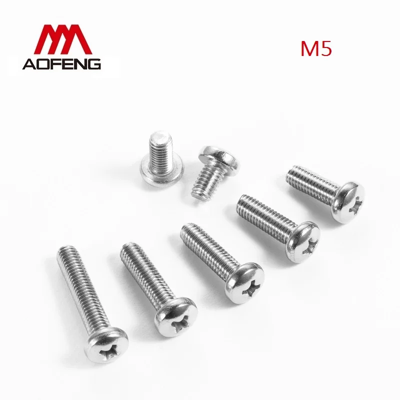 

M5 304 Stainless Steel Cross Recessed Pan Head Screws M5*6 8 10 20 50 70 100 150 160mm GB818 Phillips Pan Head Screws