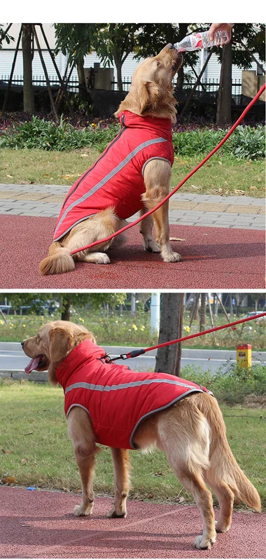 Winterwarmer Mantel für große Hunde, Fleece-Futter, wasserdichte Haustierjacke für große und mittelgroße Hunde, reflektierende Weste, Bulldogge, Labrador-Kostüme – Detail 13