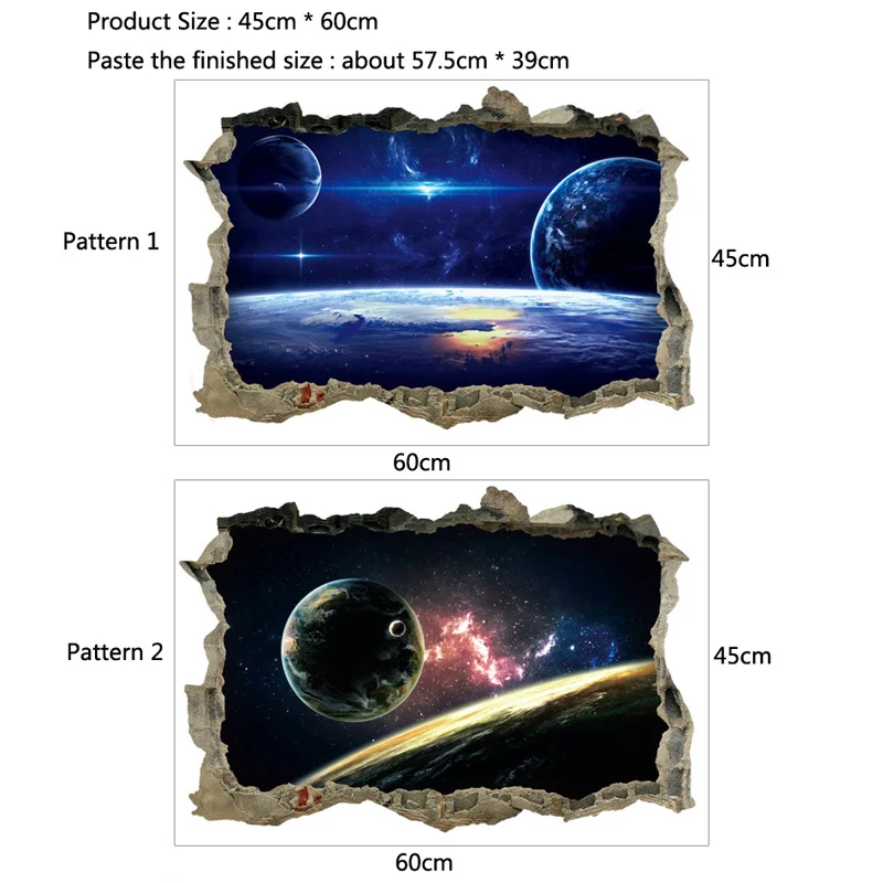 3D Star Universe Series Broken Wall Stickers For Kids Baby Rooms Bedroom Home Decoration Decals Mural Poster Sticker On The Wall